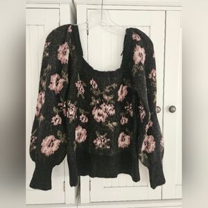Floral Black and Pink Women's Sweater
